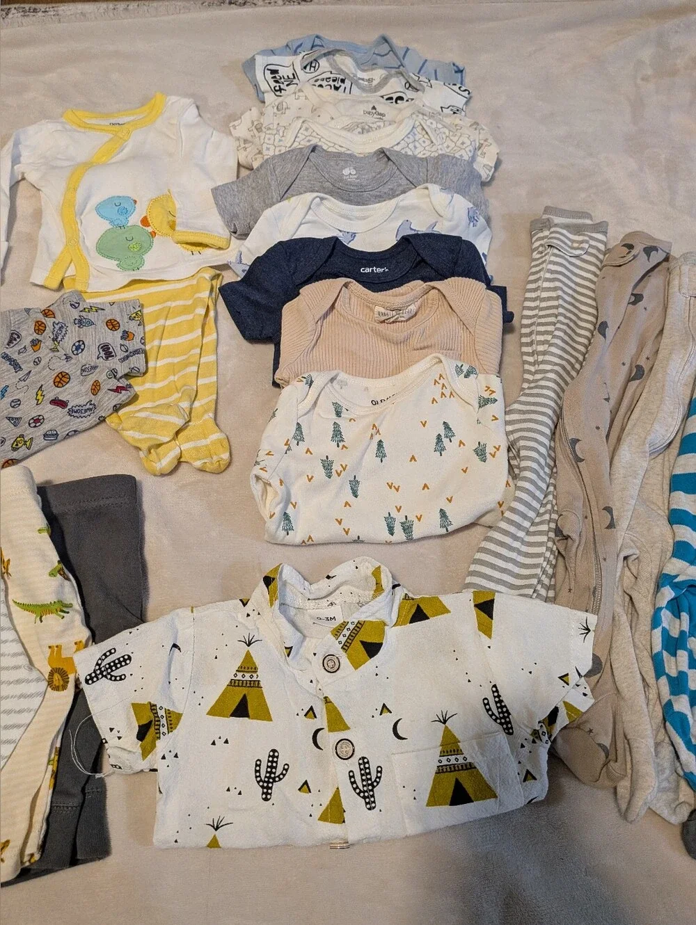 0-3 Months Baby Boy Clothing Lot Infant Pants, Onesies, Pajamas, Shirts 22 piece
